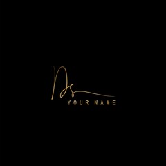 Golden Signature Logo D and S, DS Initial letter logo sign. Handwriting calligraphic signature logo template design.