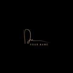 Golden Signature Logo D and U, DU Initial letter logo sign. Handwriting calligraphic signature logo template design.