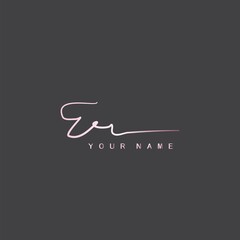 Pink Signature Logo E and R, ER Initial letter logo sign. Handwriting calligraphic signature logo template design.