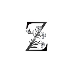 Nature Flower Initial Letter Z Logo, Elegant Black and White Nature Flowers Ornate Style Vector Design.