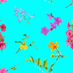 Various wild and cultivated flowers. Seamless pattern.
