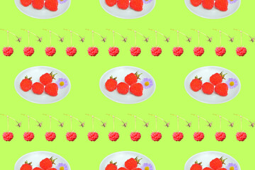 Raspberries, seamless pattern.