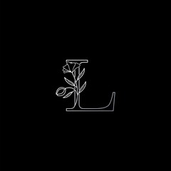 L Letter Outline Monogram Nature Beauty Flower Initial logo vector with concept ornate Flower leaf template design silver color.