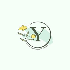 Circle Nature Flower Letter Y Initial Logo, Monogram Circle with Ornate Beauty Flower vector design green color.