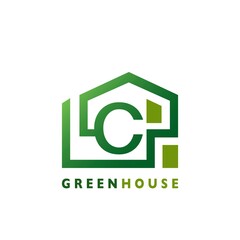 Green House C Letter Logo Line Template Design for Building Real Estate Business Identity Logo Icon.