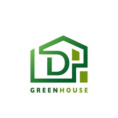 Green House D Letter Logo Line Template Design for Building Real Estate Business Identity Logo Icon.