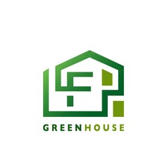 Green House F Letter Logo Line Template Design for Building Real Estate Business Identity Logo Icon.