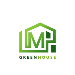 Green House M Letter Logo Line Template Design for Building Real Estate Business Identity Logo Icon.