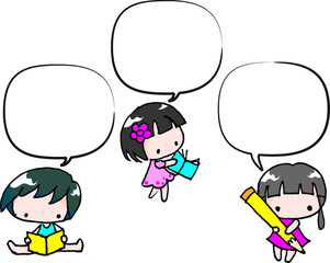 vector cartoon boys and girls reading with speech bubble