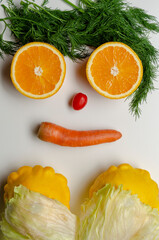 Young woman of fresh vegetables isolated on a white