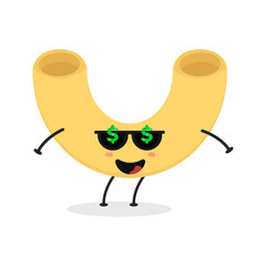 Cute flat cartoon Italian pasta illustration. Vector illustration of cute pasta with a smiling expression.