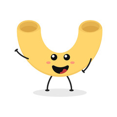 Cute flat cartoon Italian pasta illustration. Vector illustration of cute pasta with a smiling expression.