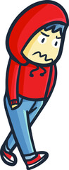 Funny and cool guy with red hoodie get annoyed and walking