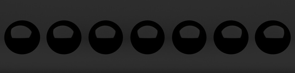 Set black spheres on black background 