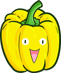 Funny and cute yellow paprika character lughing happily