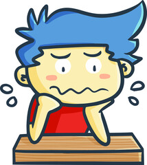 Funny and handsome boy in anxiety moment