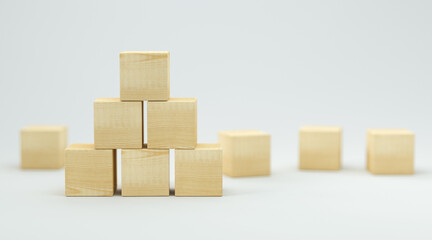 empty wooden cubes for own messages and icons on white background