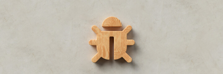 wooden bug icon on concrete background