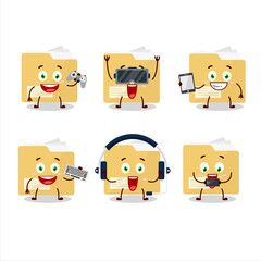 File folder cartoon character are playing games with various cute emoticons