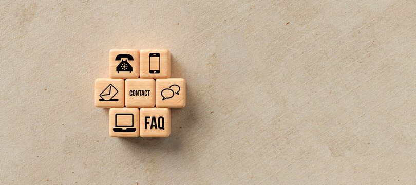 cubes with contact options on paper background