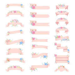 Vector set of 24 rose ribbons,White background.Wedding ribbon collection.