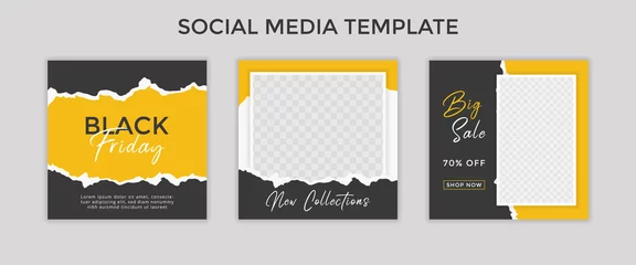 Fotobehang social media template post for promotion. template post for ads. design with yellow and black color. © bebe77er