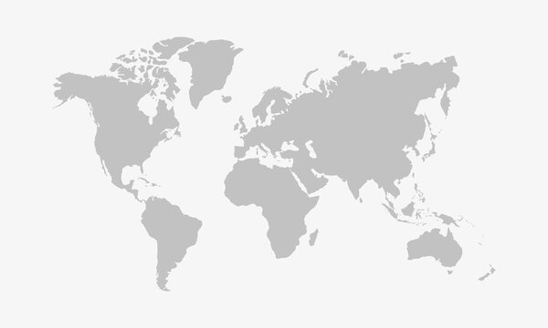 World map isolated with clipping path on gray background