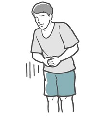 お腹に手をあてる腹痛の若い男性
