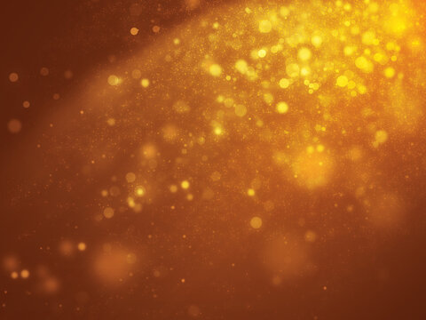 Many golden glitter light effect falling from side scene and sparkle light effect setting on gold background
