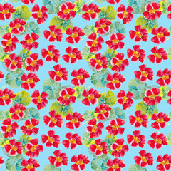 Seamless pattern with nasturtium. Design done in watercolor. The design is suitable for postcards, covers, wrapping paper, fabric, wallpaper on the wall.