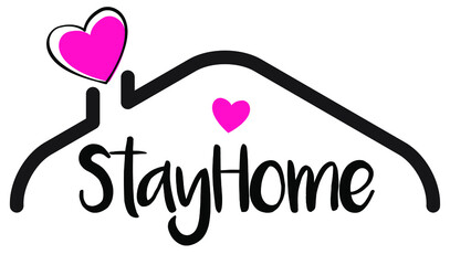 Stay at home slogan. Protection campaign or measure from coronavirus. Stay home quote text. COVID 19 protection logo.