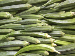 Green color raw whole fresh Okra