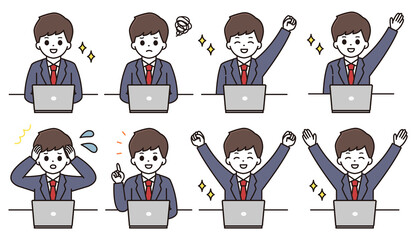 男子学生 パソコン イラスト セット
