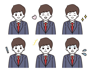 男子学生 表情アイコンセット