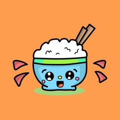 Vector illustration of mascot bowl and flat styled rice