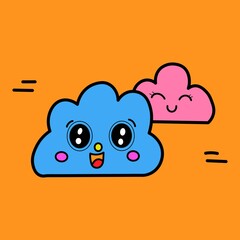 vector illustration of a bright cartoon mascot cloud in flat cartoon style
