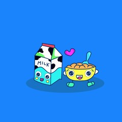 vector illustration of milk and choco crunch. flat cartoon style breakfast suitable for Web Landing Pages, Banners, Flyers, Stickers