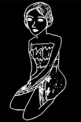 vector black background white line woman