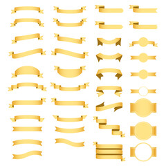 Vector set of 39 yellow color ribbons,White background. Vector ribbon collection.