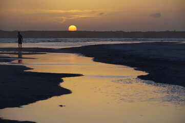 -Sunset over a Tidal Pool an\t Beach