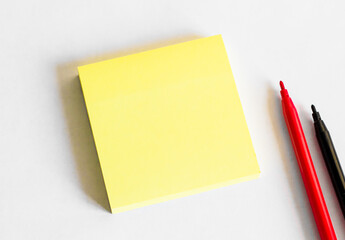 Note papers attached to a rope on a backgraund with a marker. flat composition. background for graphic editor.