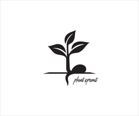 a plant sprout with three leaf and its embryo, simple vector icon logo design illustration