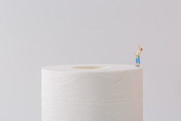Hand paper and worker on white background