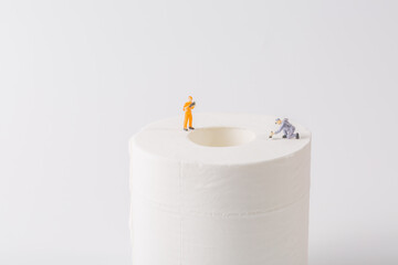 Hand paper and worker on white background