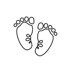  Child's foot print with thin black line on white background