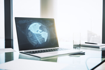 America map on modern computer monitor, big data and digital technology concept. 3D Rendering
