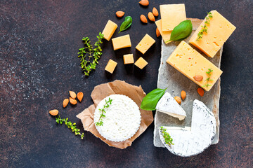 Various cheese on a board, cottage cheese