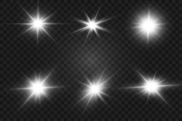Set of bright beautiful stars twinkling beautiful lights vector graphics.

