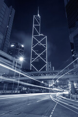 Fototapeta na wymiar Night Traffic in downtown of Hong Kong city