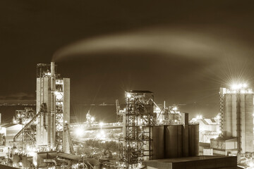 Night scene of exterior of chemical factory